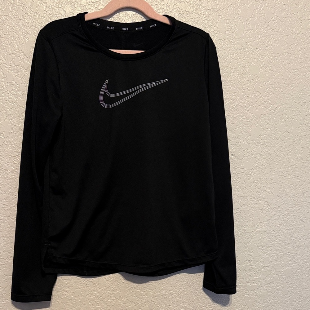 Nike Kids Black Long Sleeve Tee with Purple Swoosh